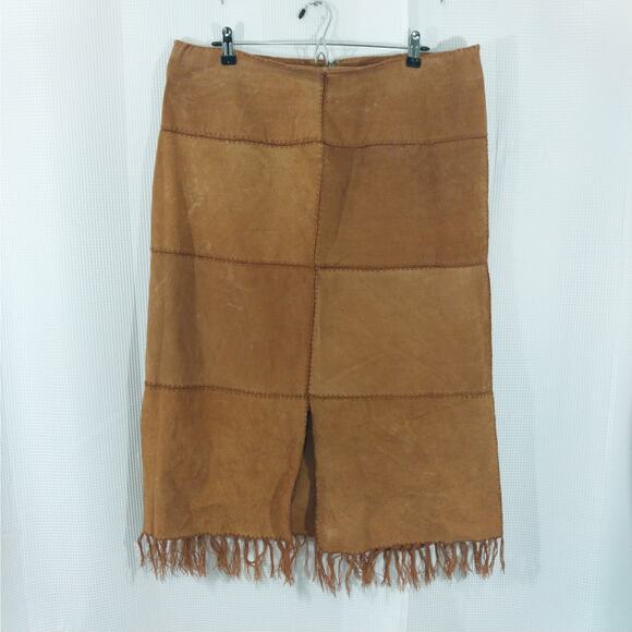 SELENE! GENUINE SUEDE LEATHER! RED, AMBER & BROWN PATCHWORK SKIRT SET! SZ 2X - Picture 5 of 12